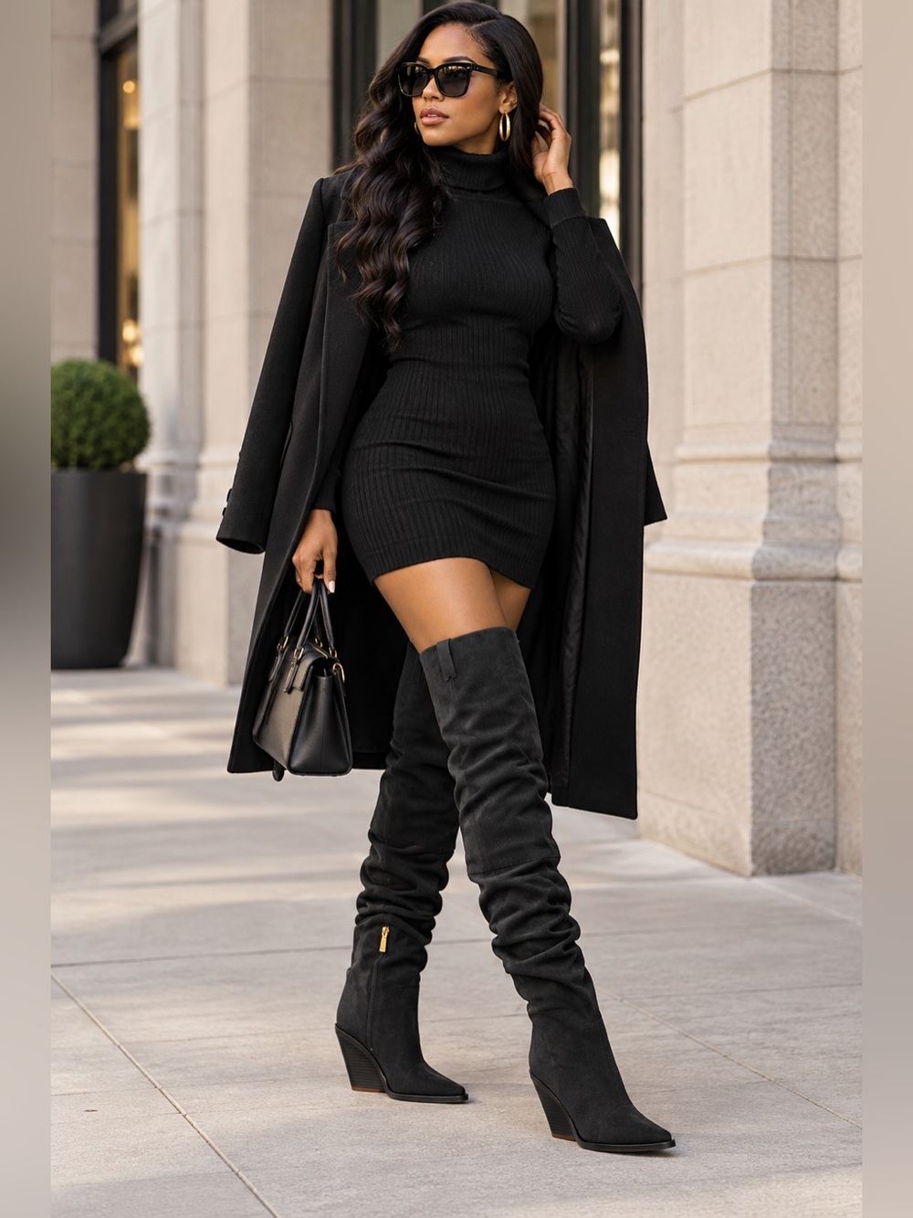 NEW Michael Kors Noemie Wedge-Heeled Over-the-Knee Boots – Black, Size 9